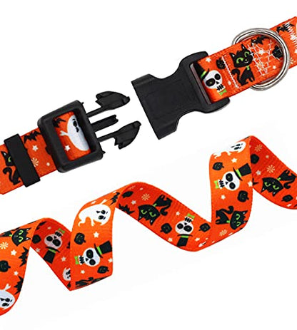 Halloween Dog Collar - Pumpkin Bat Ghost Pattern - Adjustable for Small Medium Large Dogs(Halloween,XS) - color: Halloween, size: XS (Neck 7.9-11.8", Width 5/8")