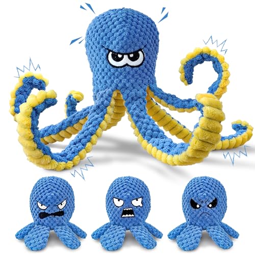 Interactive Dog Toys Octopus, 4 Pack Squeaky Hide And Seek Large Dog Toys to Keep Them Busy, Tough Plush Chew Toy, Tug of War Doggie Toy for Small,Medium and Large Breeds, Puppy Toys Puzzle - color: 4 Pack Octopus