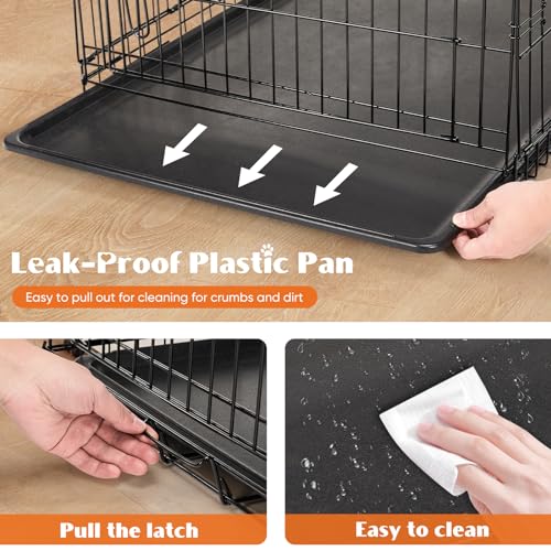 Sweetcrispy Dog Crate, 48 Inch Double Door Folding Metal Wire Dog Cage with Plastic Leak-Proof Pan Tray, Extra Large Pet Kennel for Indoor, Outdoor, Travel - size: 48.4"L x 30.0"W x 31.3"H, style: Double Door