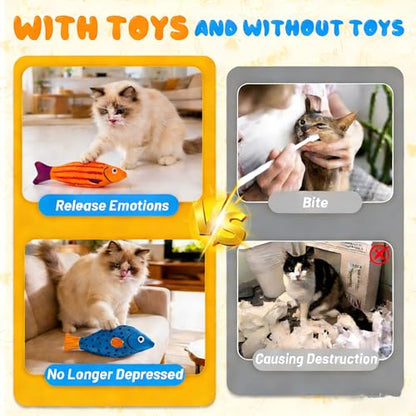 3 Pack Catnip Toys,Interactive Cat Kitten Teething Chew Kicker Toys Natural Catnip Cotton Fish Shape Toys for Bored,Exercise,Anxiety Relief - color: Blue,Orange,Grey