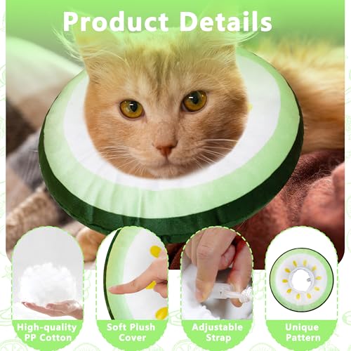 Cat Cone Collar Soft, Adjustable Cat Recovery Cone to Stop Licking, Cute Kitten Donut Collar After Surgery, Elizabethan Collars for Kittens, Lightweight Cats Neck Cones (Cucumber, Small) - color: Cucumber, size: Small