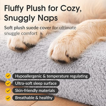 KOPEKS Orthopedic Memory Foam Dog Bed 7" Inch Thick Extra Large Dog Bed with Pillow Fluffy Grey 50"x34"x10" Includes Waterproof Liner & Durable Removable Cover with Smart Design - color: Grey - Fluffy