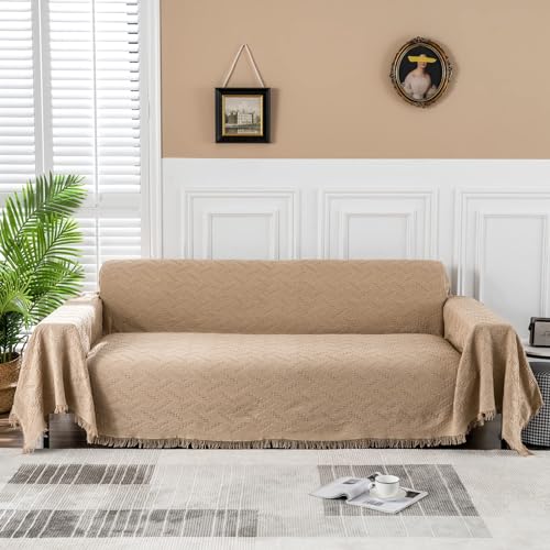 MEETSKY Couch Cover Sofa Covers for 3 Cushion Couch Sofa Protector Sectional Couch Covers for Pets Sofa Throws Living Room Geometrical Sofa Slipcovers for Dogs (X-Large, 91" x 118", Sand) - color: Sand, size: 91" x 118" | X-Large