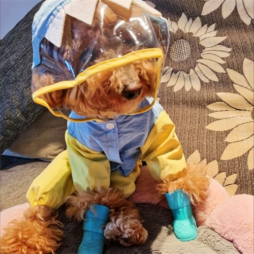 Waterproof Dog Raincoat, Dinosaur Design, Full Body Protection with Elastic Trousers, for Small Dogs (Blue, Medium) - color: Blue, size: Medium