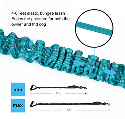 6FT Highly Reflective Heavy Duty Elastic Bungee Medium and Large Dog Leash Shock Absorbing with Comfortable Padded Handle and Traffic Handle Suitable for Training - color: Teal