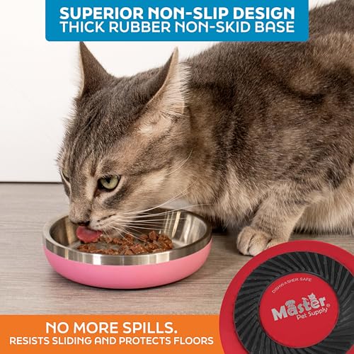Master Pet Supply Stainless Steel Cat Bowls - 9 oz Heavy Duty - Crimson Flame, Double Wall Extra-Thick Insulated, Non-Slip Pet Water Bowl for Cats & Pets, Anti Rust Metal, Dishwasher Safe - color: Crimson Flame