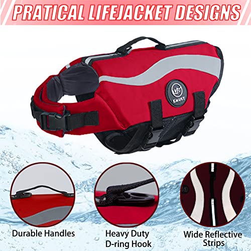 EMUST Dog Life Vests, Adjustable Dog Life Jackets for Small Dogs with Enhanced Buoyancy, Small Swim Vest with Durable Rescue Handle, Red,XS - color: Red, size: XS