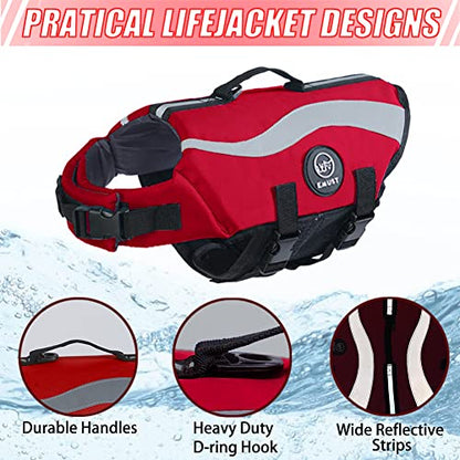 EMUST Dog Life Vests, Adjustable Dog Life Jackets for Small Dogs with Enhanced Buoyancy, Small Swim Vest with Durable Rescue Handle, Red,XS - color: Red, size: XS
