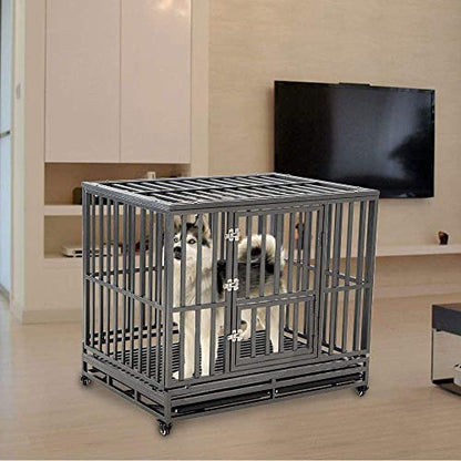 LUCKUP Heavy Duty Dog Cage Metal Kennel and Crate for Medium and Large Dogs, Pet Playpen with Four Wheels,Easy to Install,42 inch,Black - size: 42 inches