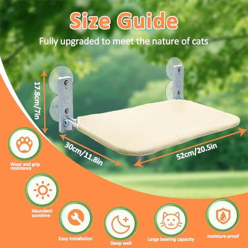 Cat Window Perch, Cordless Hammock, Fold-Up Cat Bed with Zip Closure, Easy Fold Machine Washable Seat, Sturdy Metal Frame for Cats and Kittens (Beige Breathable Mesh, Extra Large) - size: Extra Large