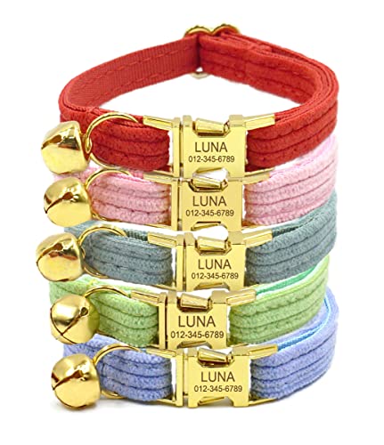 Personalized Cat Collar with Engraved Name and Phone Number - Customizable Kitten Collars for Boys and Girls (Stripe Velvet) - color: Stripe Velvet