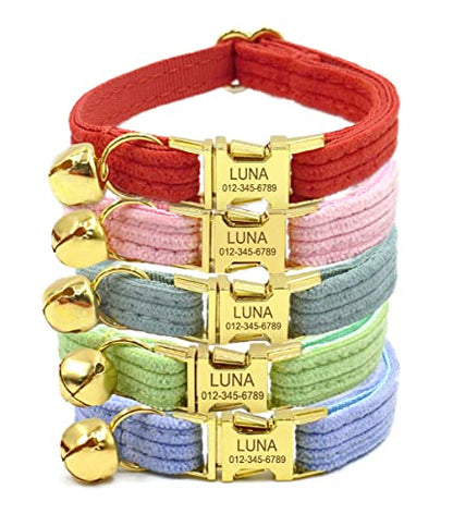 Personalized Cat Collar with Engraved Name and Phone Number - Customizable Kitten Collars for Boys and Girls (Stripe Velvet) - color: Stripe Velvet