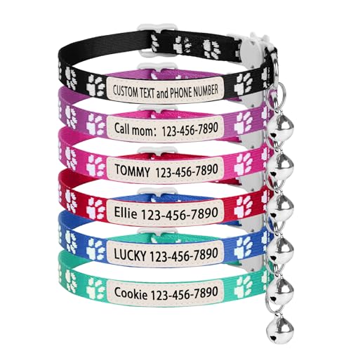 Personalized Cat Collar Breakaway with Bell for Girl Cats & Boy Cats, Kitten Adjustable Collar with Custom Name Tag, Pet Name and Phone Number (UV Print) - color: UV printing