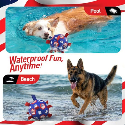 QDAN Dog Toys, Soccer Ball with Straps, Durable Dogs Balls for Extra Large Breeds, Beach Pool Water Toy, Dog Birthday Gifts, Herding Balls (9 Inch) - color: Flag, size: 9 Inch