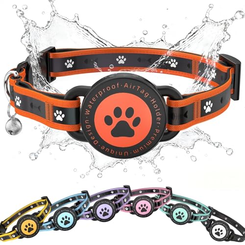 Airtag Cat Collar Breakaway, Reflective Cat Collar with AirTag Holder and Bell, Compatible with Apple Air Tag, Comfortable Padding, Adjustable, Durable (Orange, XS) - color: Orange, size: XS(8"-10.5")