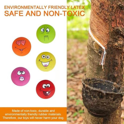Squeaky Dog Toy Chewing Dog Toys Durable Teething Latex Rubber Soft Interactive Fetch Play Dog Balls with Funny Face for Puppy Small Medium Pet Dog (5PCS) - color: 5 PCS Smile Face