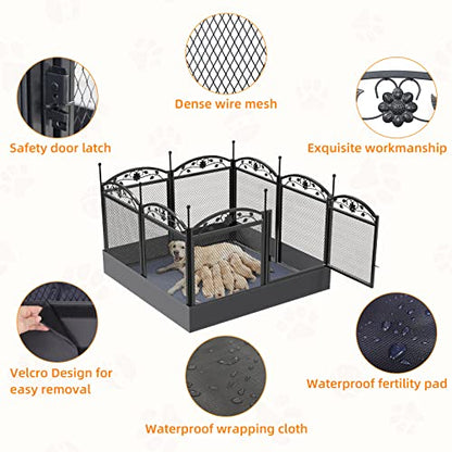BingoPaw Dog Playpen Indoor: 8 Panels 32” Tall Metal Pet Pen Puppy Whelping Box with Waterproof Bottom - Outdoor Doggy Run Fence with Door for Small Medium Large Dogs