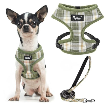 PUPTECK Soft Mesh Dog Harness and Leash Set Pet Puppy Cat Comfort Padded Vest No Pull Harnesses, Olive Green, XS - color: Olive Green, size: XS (NECK: 10", CHEST: 10"-14")
