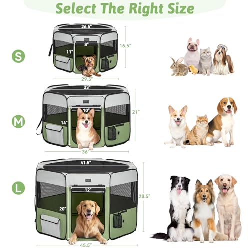 PETSFIT 45.5" Dog Playpen Indoor/Outdoor-Jump-Proof 28.5" Height with Removable Waterproof Mat & Zippered Roof | RV, Camping, Travel Dog Pen | Whelping & Cat Observation Space(45.5"L x 45.5"W x 28.5H) - color: Green