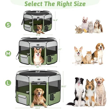 PETSFIT 45.5" Dog Playpen Indoor/Outdoor-Jump-Proof 28.5" Height with Removable Waterproof Mat & Zippered Roof | RV, Camping, Travel Dog Pen | Whelping & Cat Observation Space(45.5"L x 45.5"W x 28.5H) - color: Green