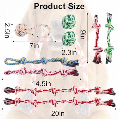 Lemecima Dog Rope Toys for Aggressive Chewers, 9-Pack Heavy Duty Indestructible Cotton Dental Cleaning Chew Toys, Tug of War Interactive Play for Large Medium Breeds