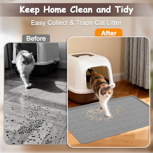 Cat Litter Mat, Large 34" x 22" Silicone Mat Litter Trapping Mat for Litter Box,Waterproof Easy To Clean,Foldable Litter Pad