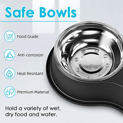 Epetslove Dog Bowls Large Double Dog Water and Food Bowls Stainless Steel Bowls with Non-Slip Resin Station, Pet Feeder Bowls Food Dish for Small Medium Large Dogs Cats - color: 1.Black, size: Large-34oz