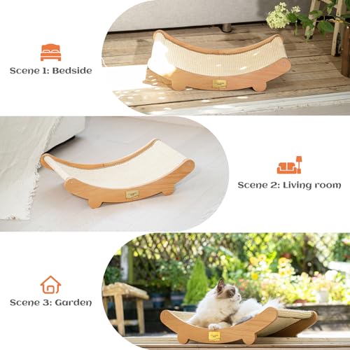 Sisal Cat Scratcher Bed for Indoor Cats Hammock for Scratching Pad Cat Chair Natural Sisal Scratch Post for Large Cats Scratcher Lounge, Wooden Cat Furniture(Large) - size: Standard