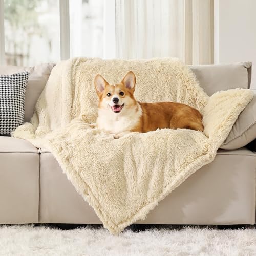 Bedsure Dog Blankets for Small Dogs, Fluffy Waterproof Dog Blanket for Couches Washable, Cat Blanket, Faux Fur Fuzzy Pet Throw Blankets for Puppy Doggy, 30x40 inch, Cream White - color: Cream, size: M(30x40")