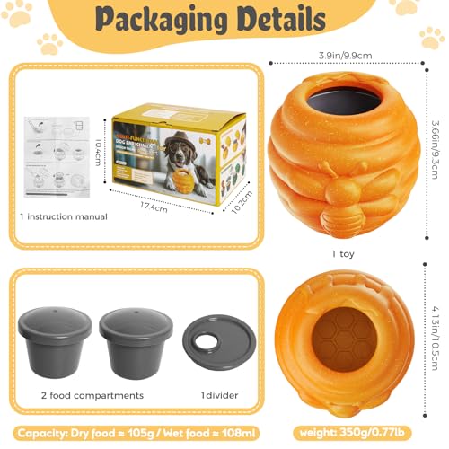 Dog Enrichment Toy for Aggressive Chewers - Interactive Dog Puzzle Toy for Boredom - Durable Nylon Honey Pot Treat Dispenser & Slow Feeder - Frozen Lick Toy with Removable Cups, Orange