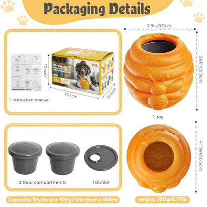 Dog Enrichment Toy for Aggressive Chewers - Interactive Dog Puzzle Toy for Boredom - Durable Nylon Honey Pot Treat Dispenser & Slow Feeder - Frozen Lick Toy with Removable Cups, Orange