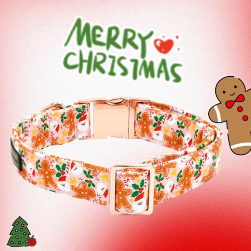 Elegant little tail Christmas Dog Collar, Pink Gingerbread Man Pet Collars Bow Red Metal Buckle Collar Puppy Girl Boy Holiday Cotton Soft Bowtie Adjustable Dog Collar for X-Small Dogs - color: Pink Gingerbead Man, size: X-Small (Pack of 1)