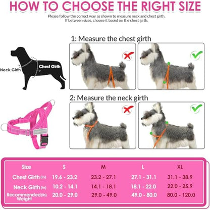 Lukovee No Pull Dog Harness and Leash Set - Heavy Duty Dog Vest with Soft Velvet Padding for Medium Large Dogs, Adjustable Reflective Tactical Harness with 2 Control Handles & Front Clip (S, FU) - color: Fuchsia, size: Small