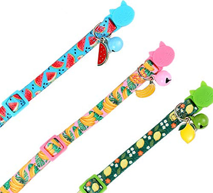 BoomBone 3 Pack Cat Collar with Bell and Cute Fruit Pendants, Breakaway Summer Kitten Collars