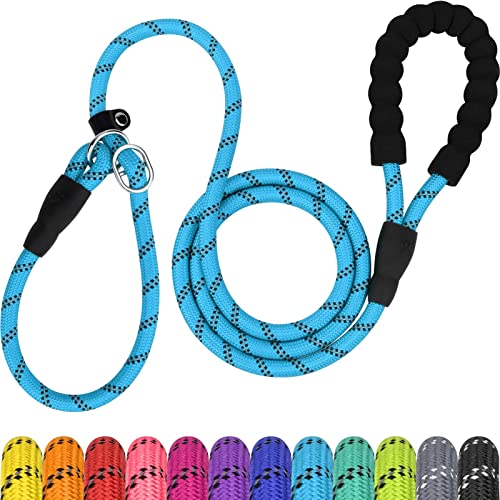 6ft Slip Dog Lead, No Pull Reflective Training Leash with Padded Handle, Professional Rope P-Leash for Small Medium Large Dogs, Heavy Duty Correction Lead for Walking & Training (Blue) - color: Blue, size: S-5/16"x6'(0-50lbs)