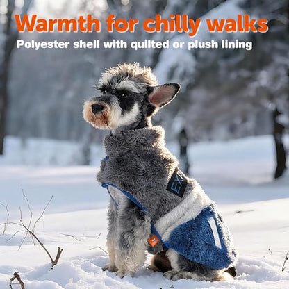FOFOS Dog Winter Coat, Plush Dog Jacket with Leash Hole, Adjustable Warm Pet Snow Vest for Small Medium Dogs, Gray, S - color: Gray, size: Small