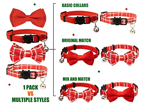 Cat Collar Breakaway Bowtie Safety with Bell Adjustbale Kitten Puppy Solid Plaid Color Set J-[2pcs] Red - color: J-[2pcs] Red