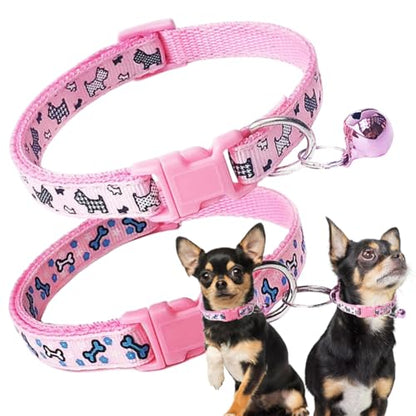 Pink Puppy Collar with Bell, 2 Pack Girl's Small Dog Collar with Bell Nylon Cute Female Cat Collars Adjustable for XXS XS Little Small Girl's Kitten Dogs - color: Pink