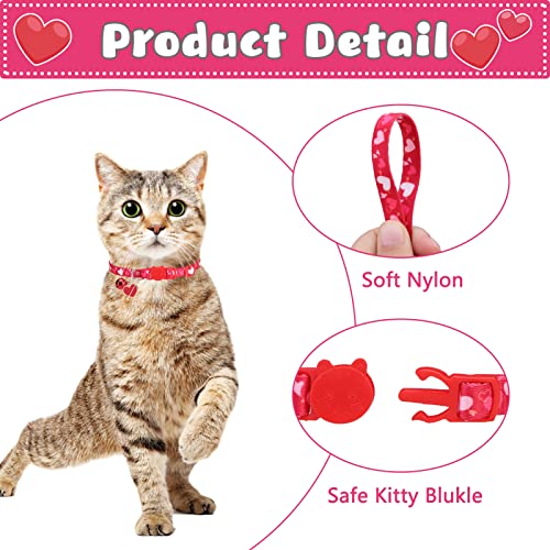 Breakaway Cat Collars with Bell & Cute Pendants, 3 Pack Safety Buckle Kitten Collars, Adjustable Pet Collar Ideal for Girl Boy Cats Puppy (Love Heart) - color: Style A - Love Heart