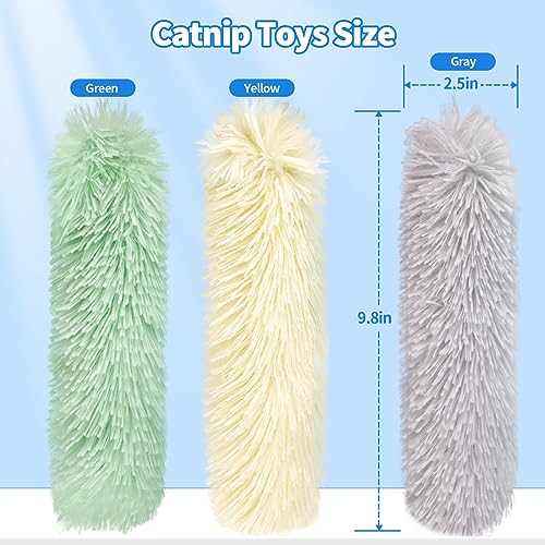 Cat Toys Cat Pillows, 3 Pack Durable and Soft Crinkle Sound Catnip Toys, Catnip Filled Cat Teething Chew Toys for Kittens, Interactive Cat Kicker Toys for Indoor Cats Entertain (Grey/Green/Yellow)