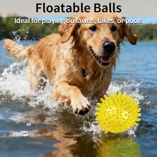 6 Pack Squeaky Spiky Dog Balls, Puppy Chew Toys for Teething, Food-Grade TPR Rubber Durable, Interactive Fetch Floating Dog Pool Ball Toy for Chewers for Small Medium (Medium) - size: Medium