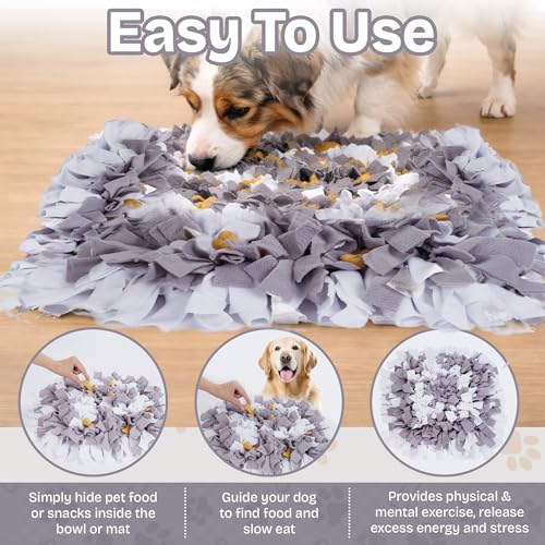 Snuffle Mat for Dogs | Travel-Friendly & Durable Dog Sniff Mat | Encourages Foraging, Slow Eating, Mental Stimulation & Stress Relief | Interactive Dog Enrichment Mat for Puppies & Adult Dogs (Grey) - color: Light Gray