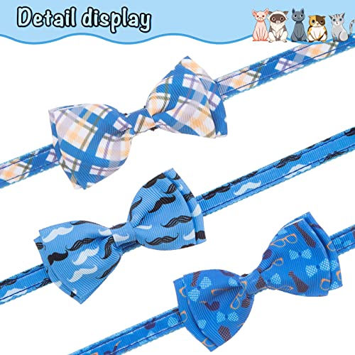 Breakaway Cat Collar with Removable Bow Tie and Bell, 3 Pack Safety Buckle Kitten Collars, Adjustable Pet Collar with Cute Multi-Style Patterns, Ideal for Boy Cats Puppy - color: Style B - Blue