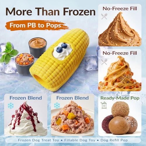 XL 3-in-1 Corn-Shaped Frozen Treat Dog Toy, No-Transfer Fill & Freeze Lick Cup, Stuffable Lick Toy & Tough Chew Toy for Aggressive Chewers, Long-Lasting Enrichment
