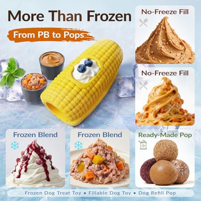XL 3-in-1 Corn-Shaped Frozen Treat Dog Toy, No-Transfer Fill & Freeze Lick Cup, Stuffable Lick Toy & Tough Chew Toy for Aggressive Chewers, Long-Lasting Enrichment