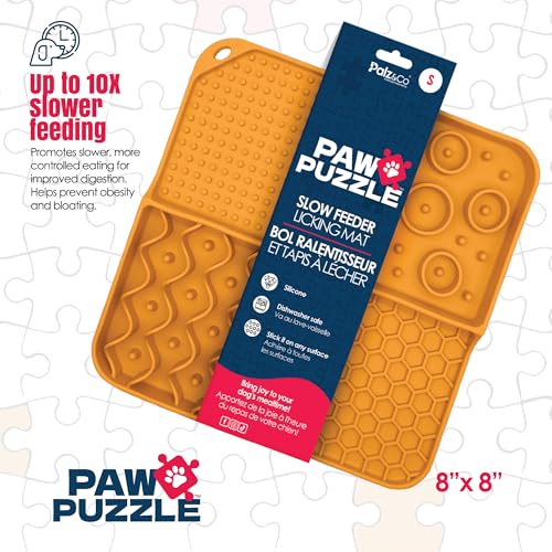 Palz&Co Paw Puzzle 2-in-1 Slow Feeder & Lick Mat for Dogs and Cats, Dry and Wet Food, Dishwasher Safe Silicone, Small 8"x8", Orange - size: Small