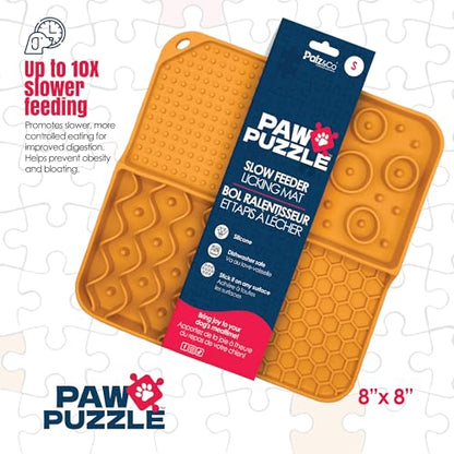 Palz&Co Paw Puzzle 2-in-1 Slow Feeder & Lick Mat for Dogs and Cats, Dry and Wet Food, Dishwasher Safe Silicone, Small 8"x8", Orange - size: Small