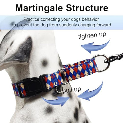 Reflective Martingale Dog Collar with Buckle Soft Nylon Geometric Patterns Pet Collars for Small Dogs (Argyle, S) - color: Argyle, size: Small