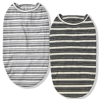 Dog Shirts Vest Cotton Striped T-Shirt, Sleeveless Stretchy Pet Clothes for Small Dogs, 2-Pack Soft Breathable Puppy Tank Top Cat Tee (Large, Black,Gray) - color: Black,Gray, size: Large