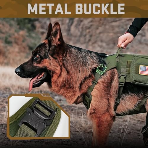 Dog Harness Medium Sized,Tactical Dog Harness with Handle,No Pull Military Style Service Dog Vest with Pockets Adjustable for Medium Large Dogs,Green,Chest 19.5-41.5" - color: Green, size: M:Chest 22-35",Fit 30-80lbs